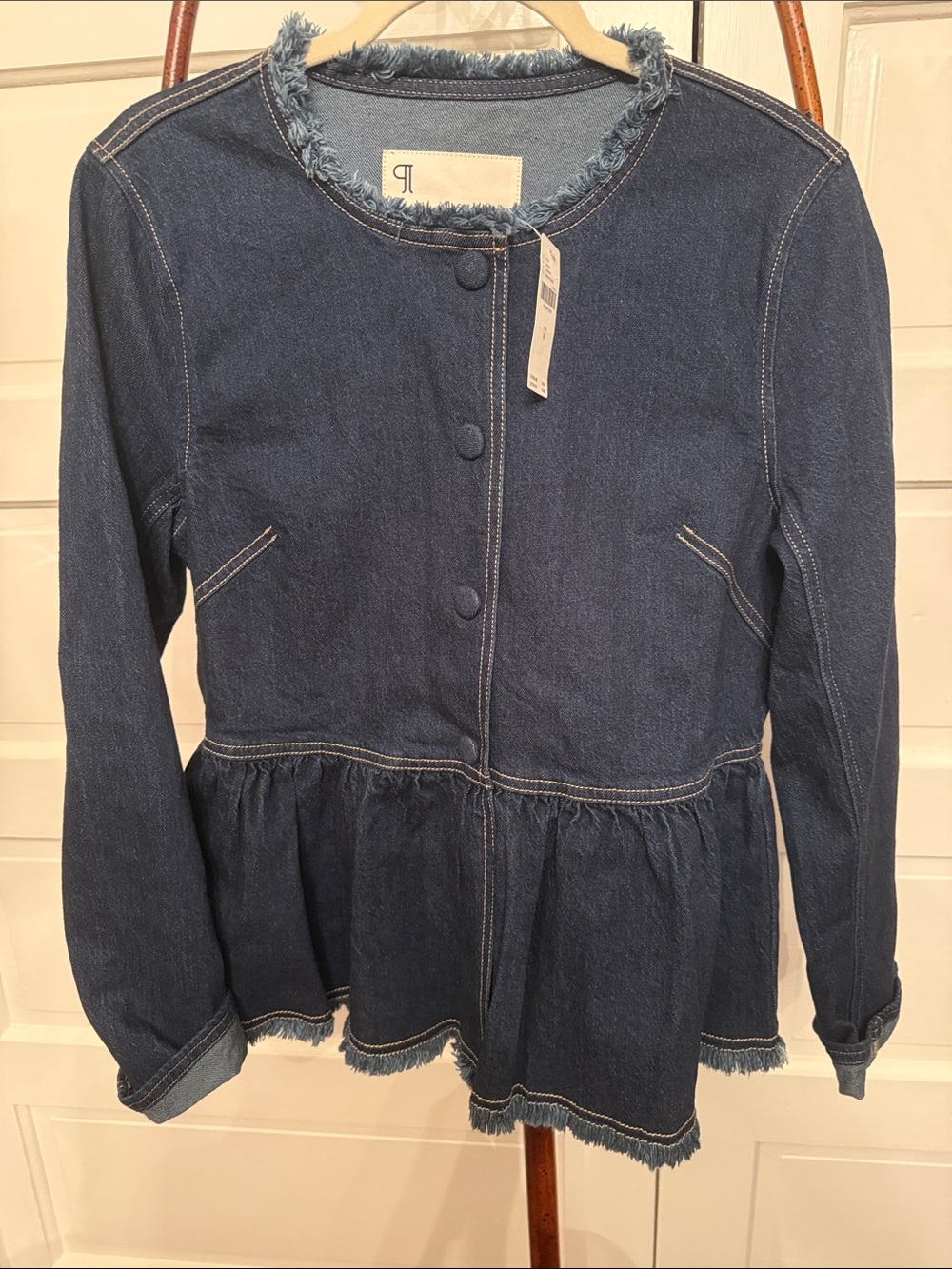 Pilcro Anthropologie NWT Peplum Denim Jacket Raw Hem Dark Wash Medium